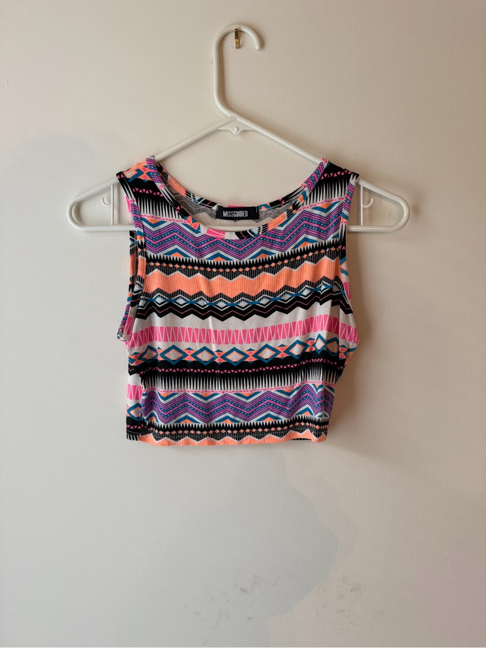 Missguided Pink Purple Coral Black Aztec Crop Tank